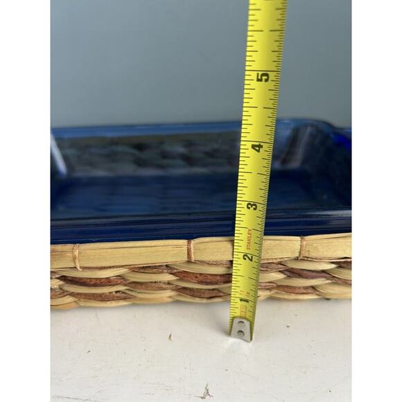 Cobalt Blue Anchor Hocking 2 Qt Baking Dish w/ Woven Basket 8" x 11" Casserole - Picture 7 of 10